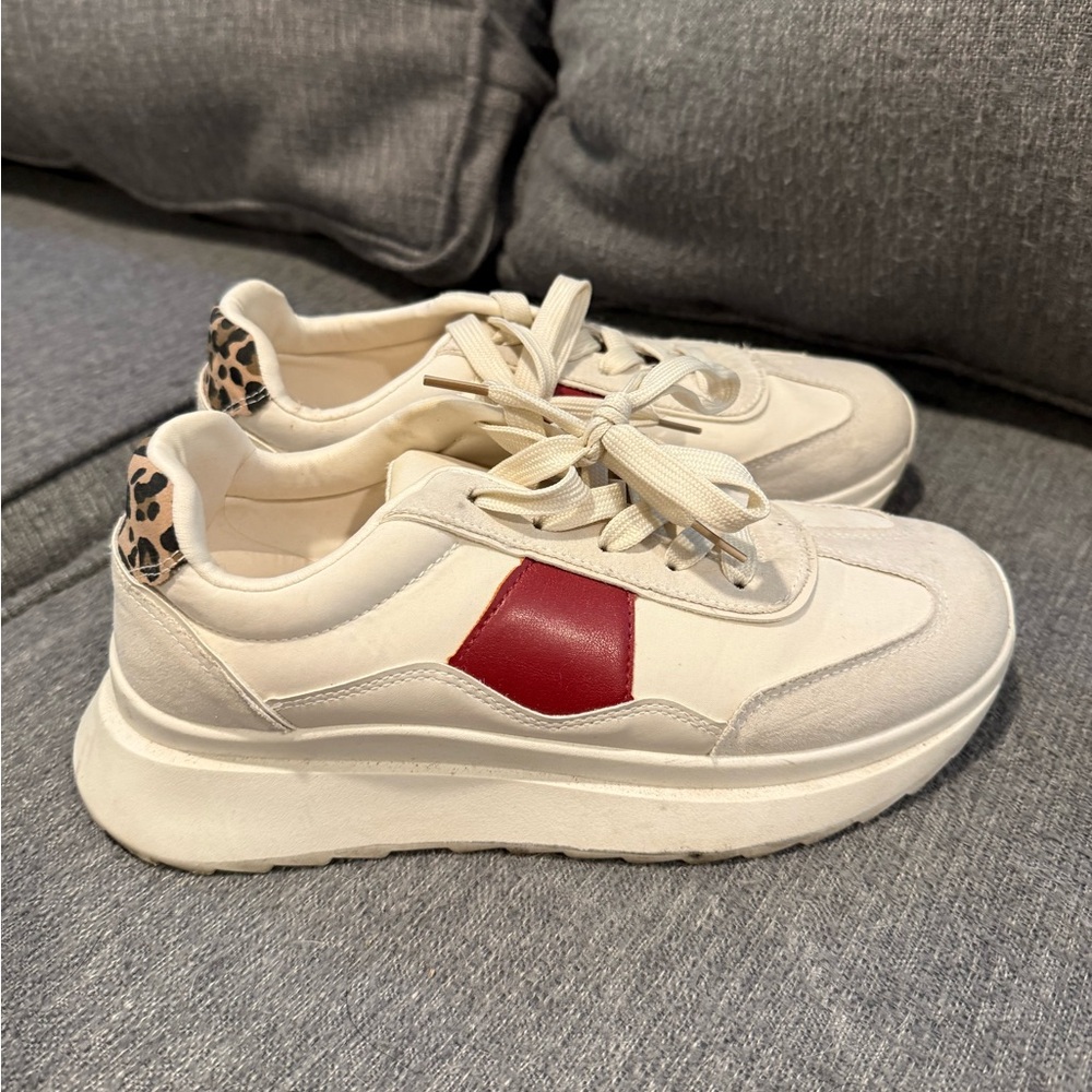 Madden Girl Cream and Red Chunky Sneakers